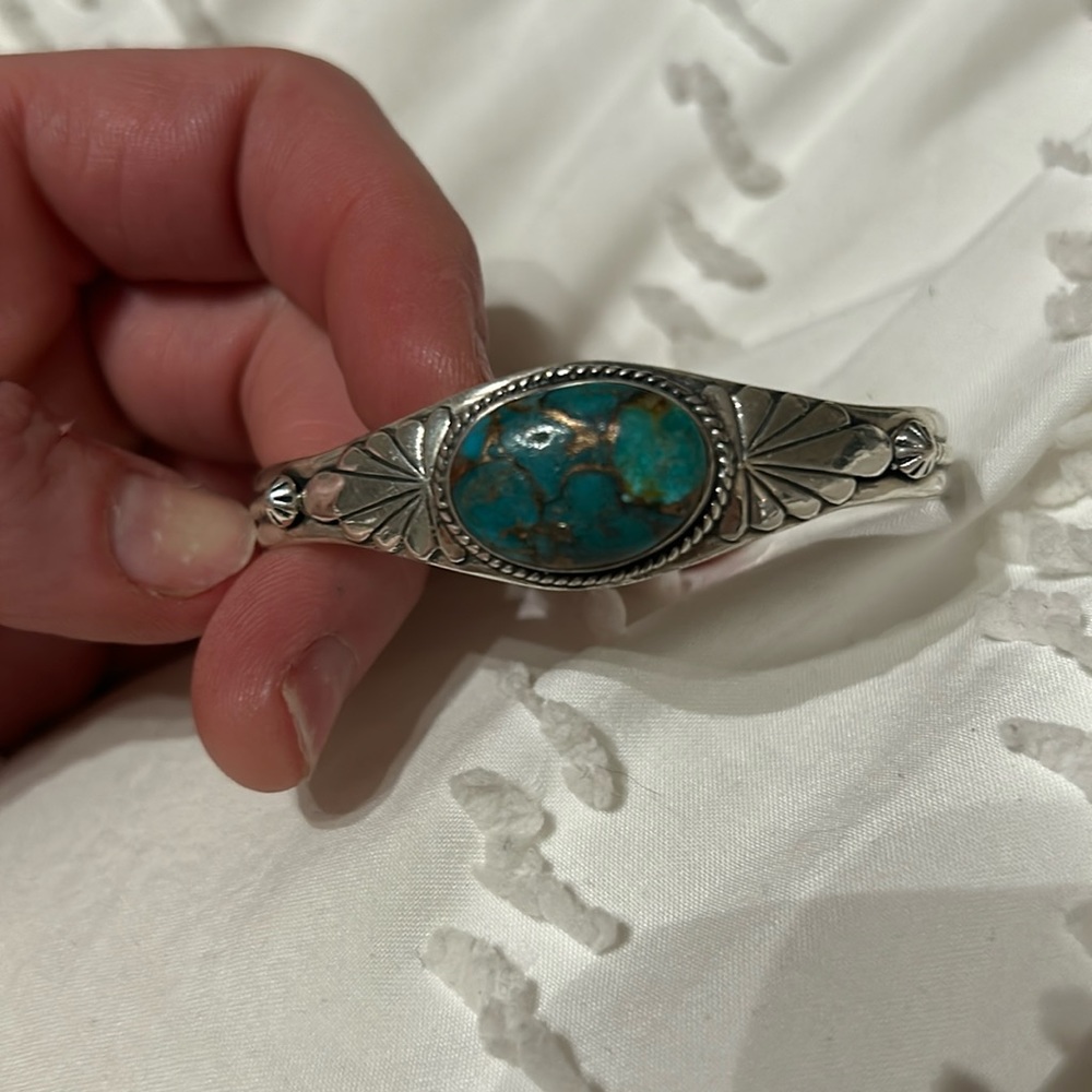 Royston Turquoise Small Silver Bangle. Handcrafte… - image 1